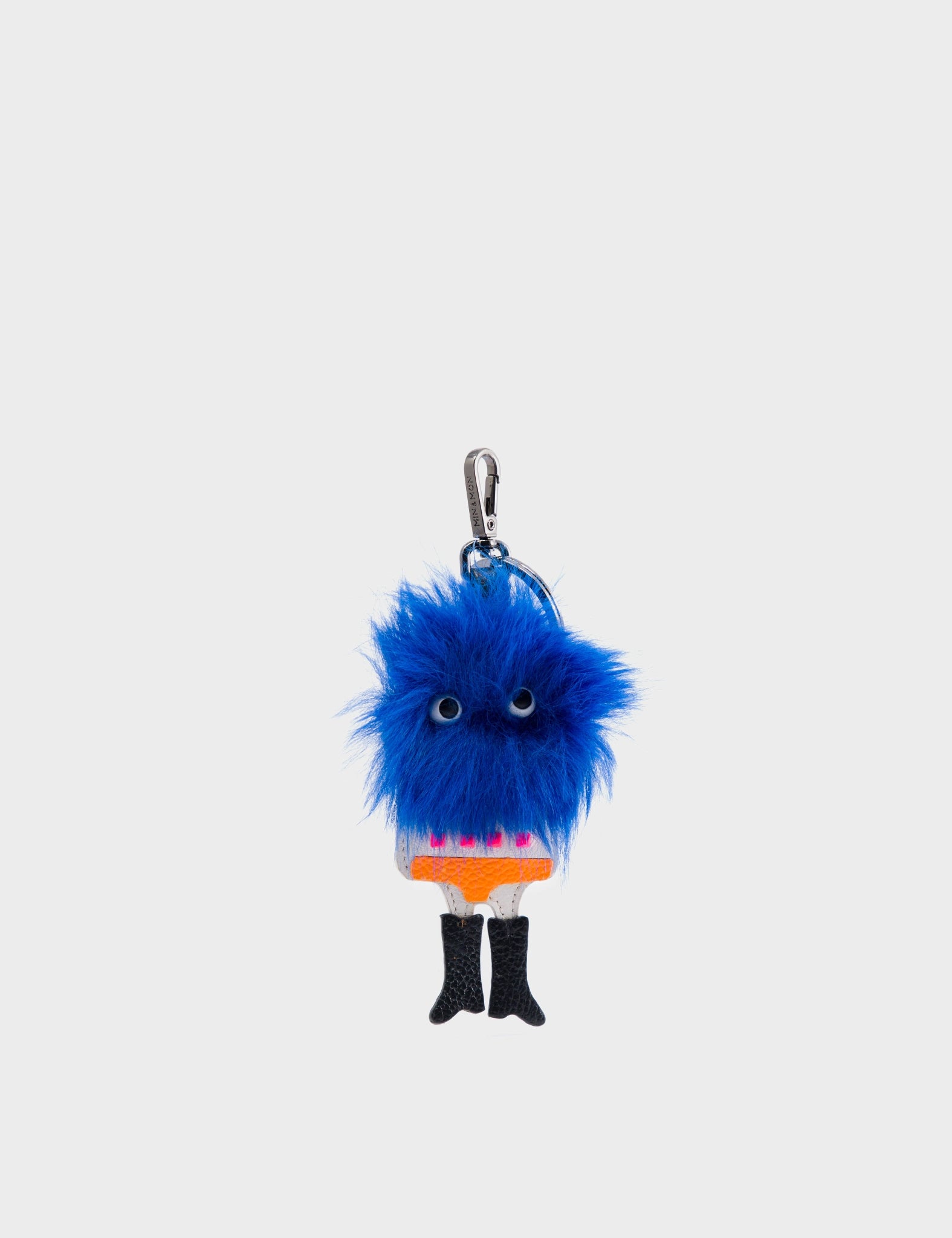 Monster Charm - Blue Fake Fur and Black Leather Boots - Front View