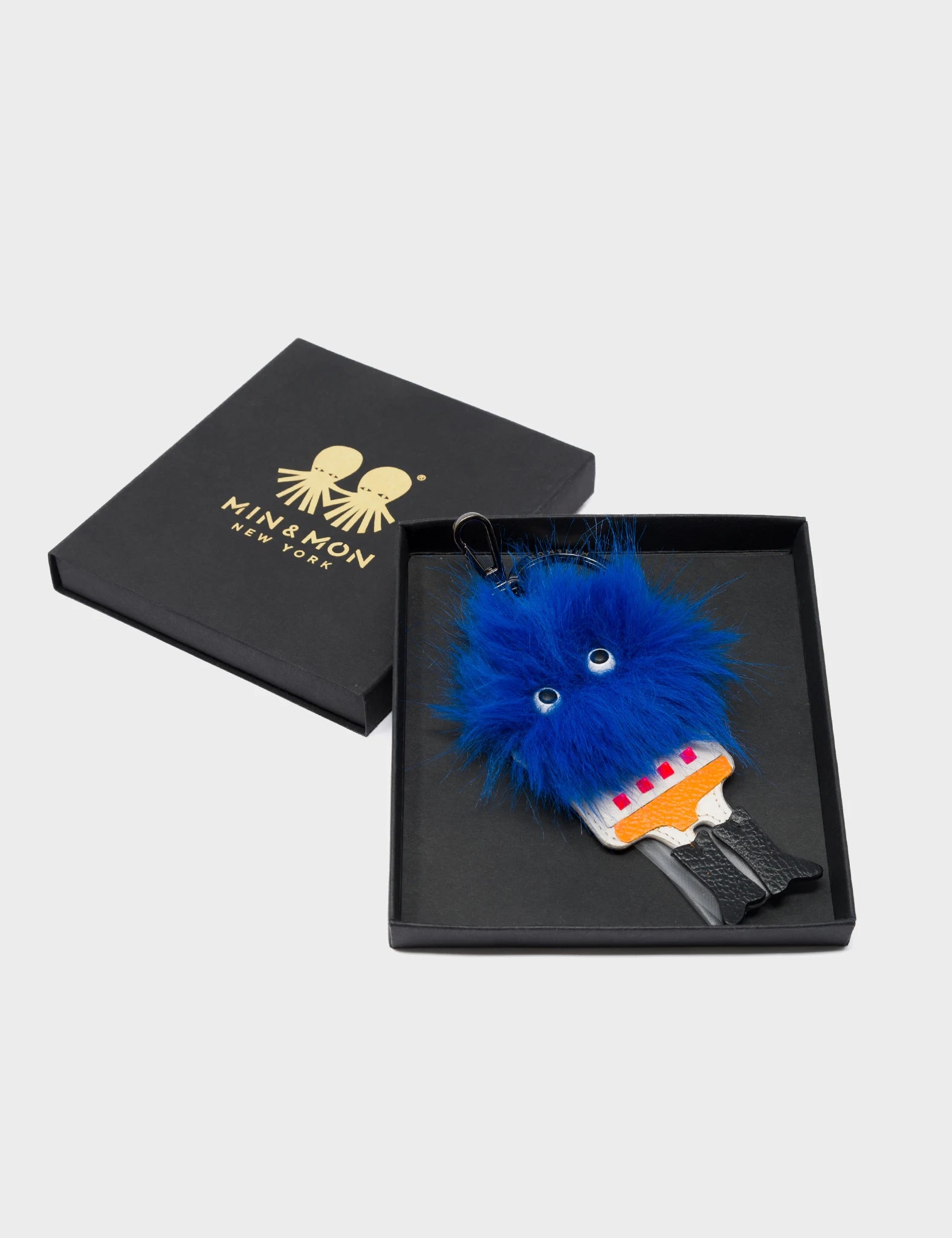 Monster Charm - Blue Fake Fur and Black Leather Boots - Packaging View