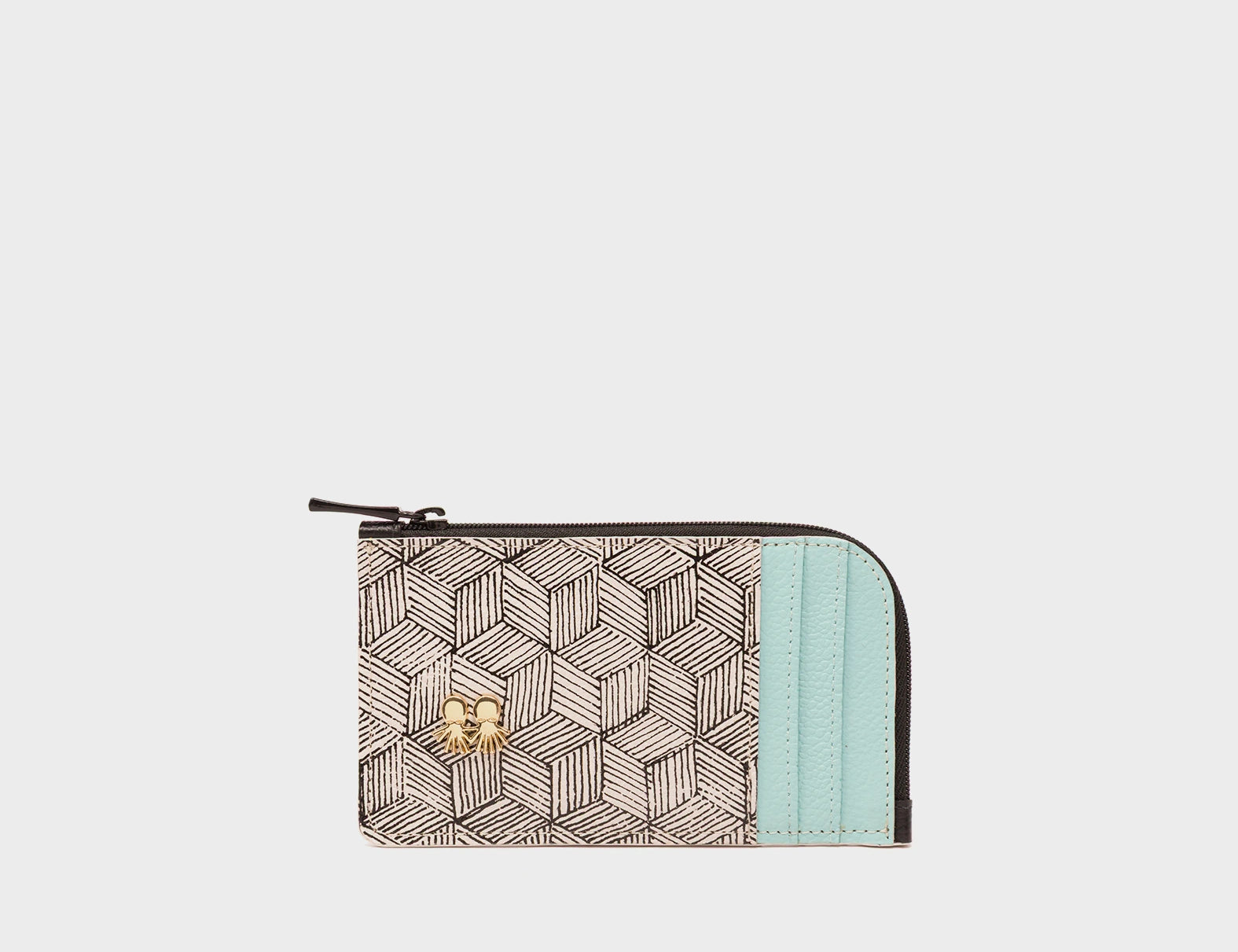 Fausto Cream Leather Zip-around Cardholder - Cubes Print - Front