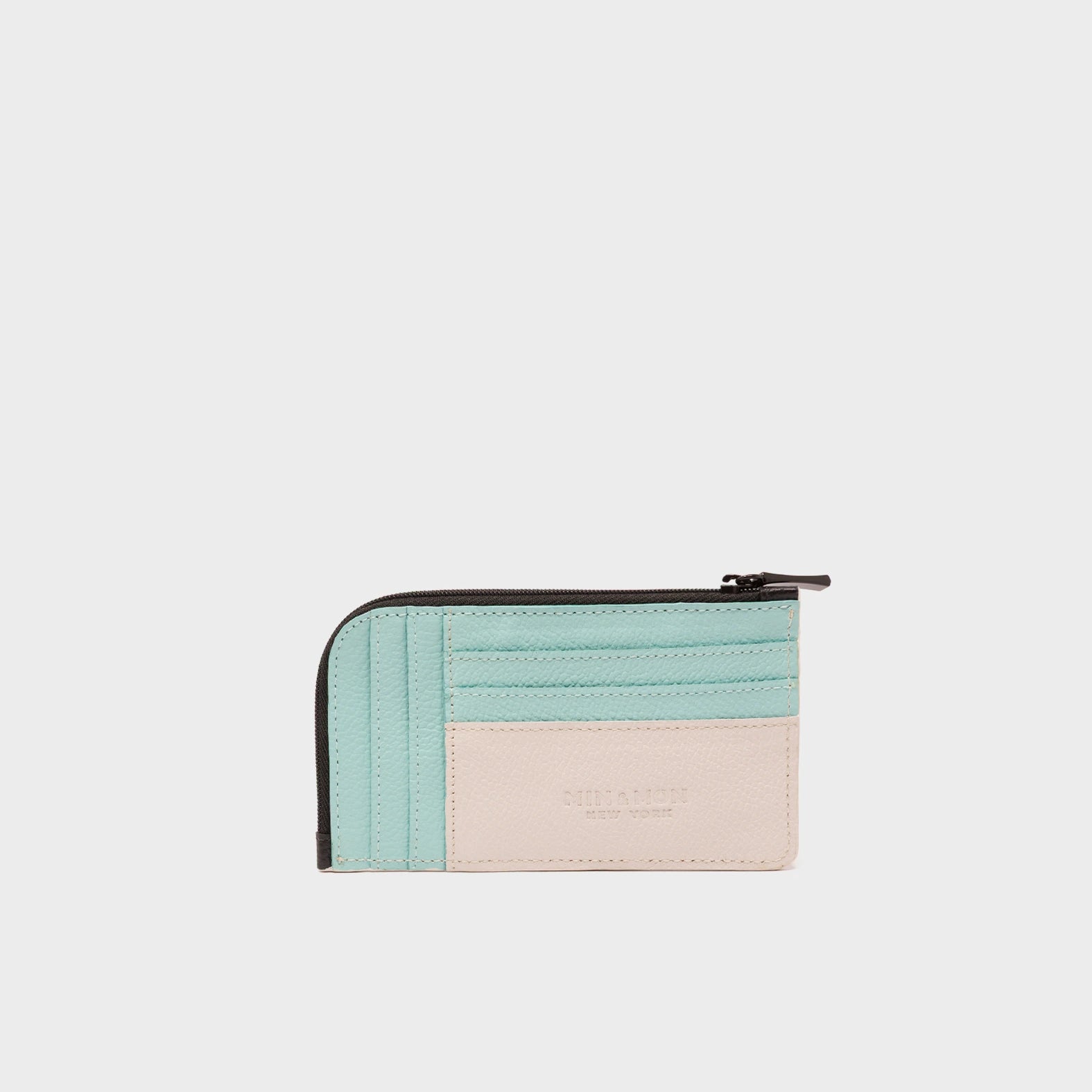 Fausto Cream Leather Zip-around Cardholder - Cubes Print - Back