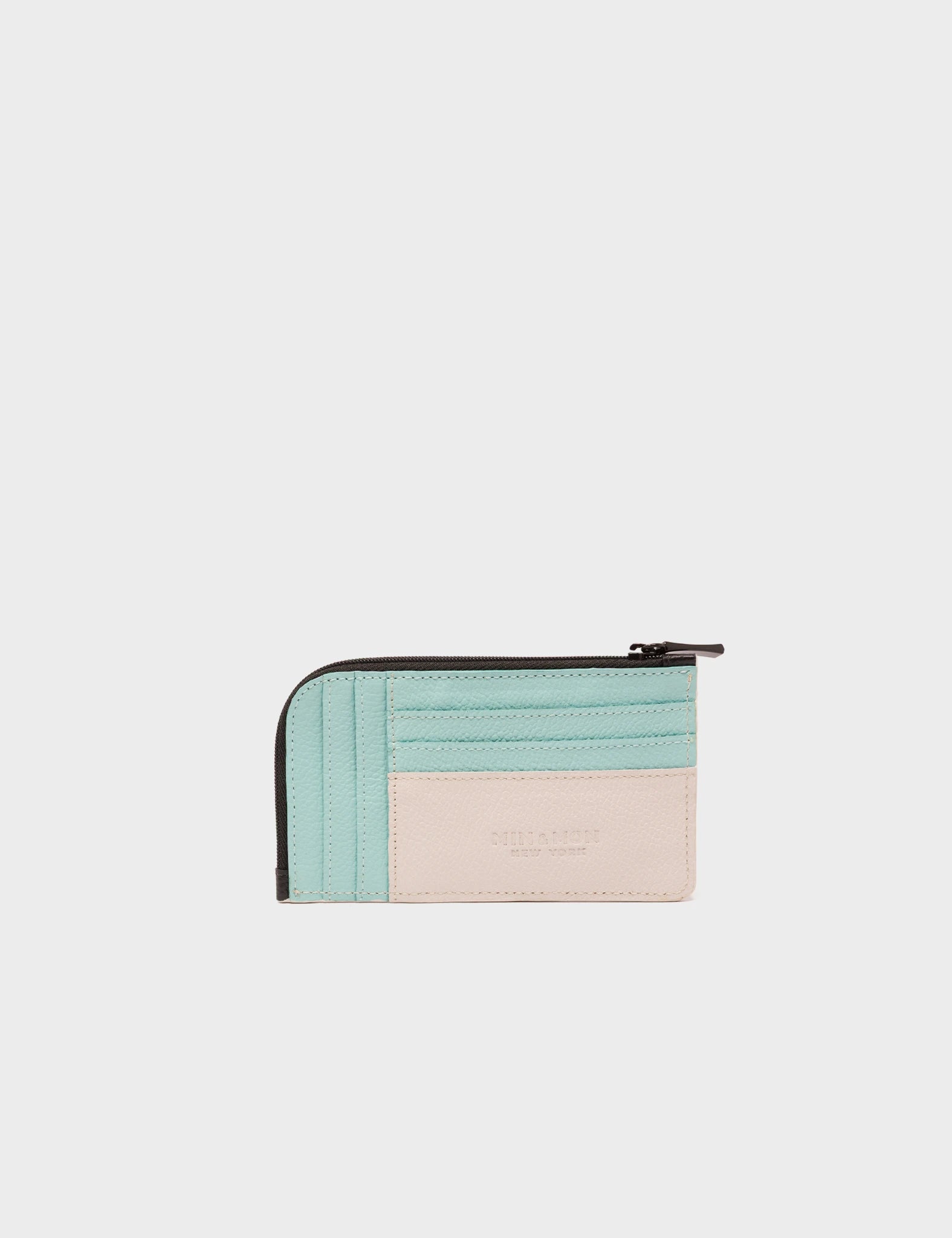 Fausto Cream Leather Zip-around Cardholder - Cubes Print - Back