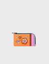 Fausto Blazing Orange Leather Zip-around Cardholder - Vintage Bloom Embroidery