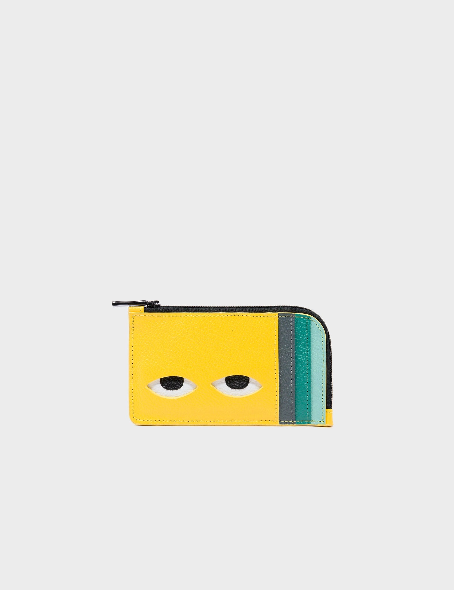 Fausto Balloon Yellow Leather Zip-around Cardholder - Eyes Engraved - Front View