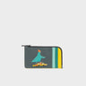 Fausto Stormy Gray Leather Zip-around Cardholder - Pigeonzilla Embroidery - Main View