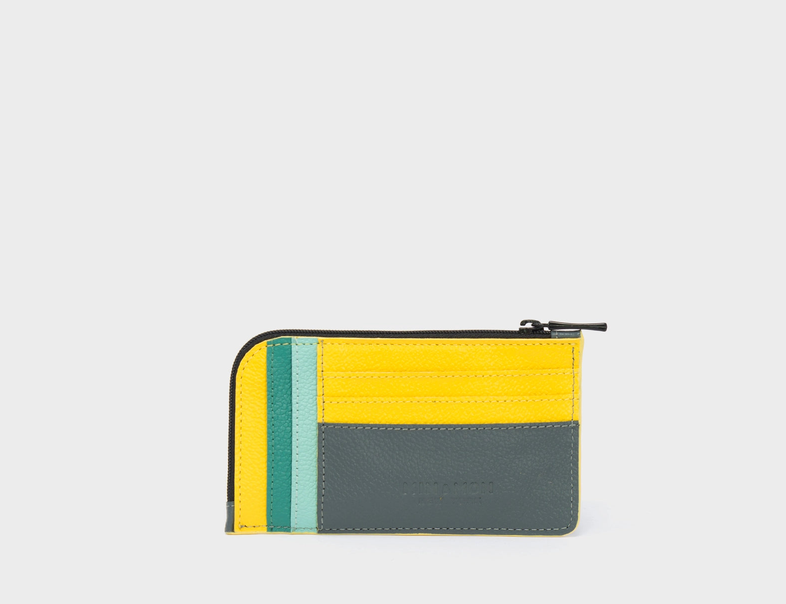 Fausto Stormy Gray Leather Zip-around Cardholder - Pigeonzilla Embroidery - Back View