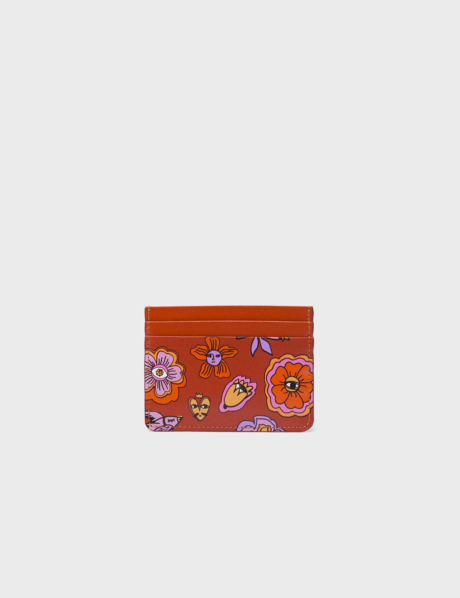 Filium Cinnamon Leather Cardholder - Floral Vintage Print - Main View