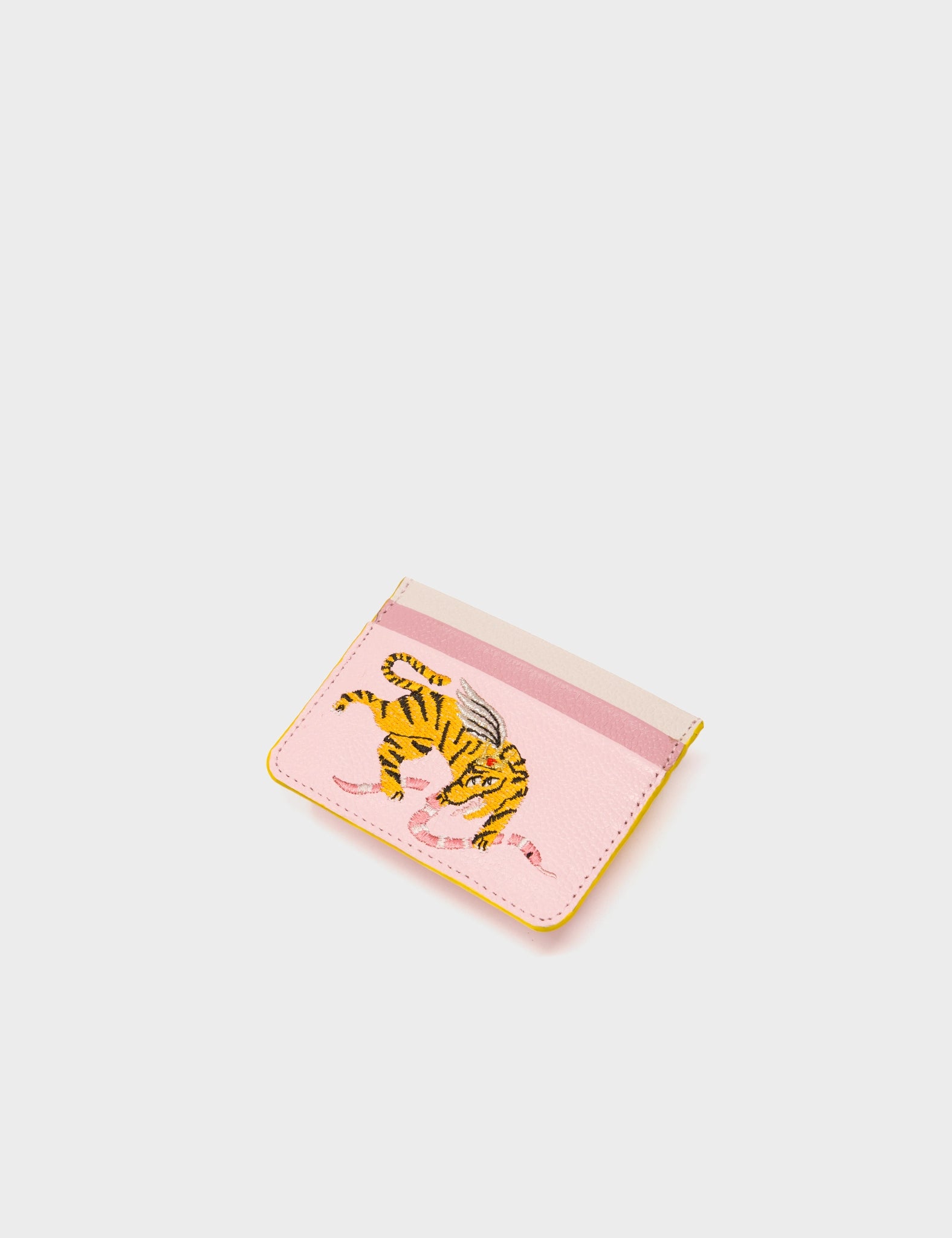 Filium Parfait Pink Leather Cardholder - Retro Tiger Embroidery - Side