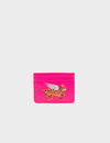 Filium Neon Pink Leather Cardholder - Winged Tiger Embroidery