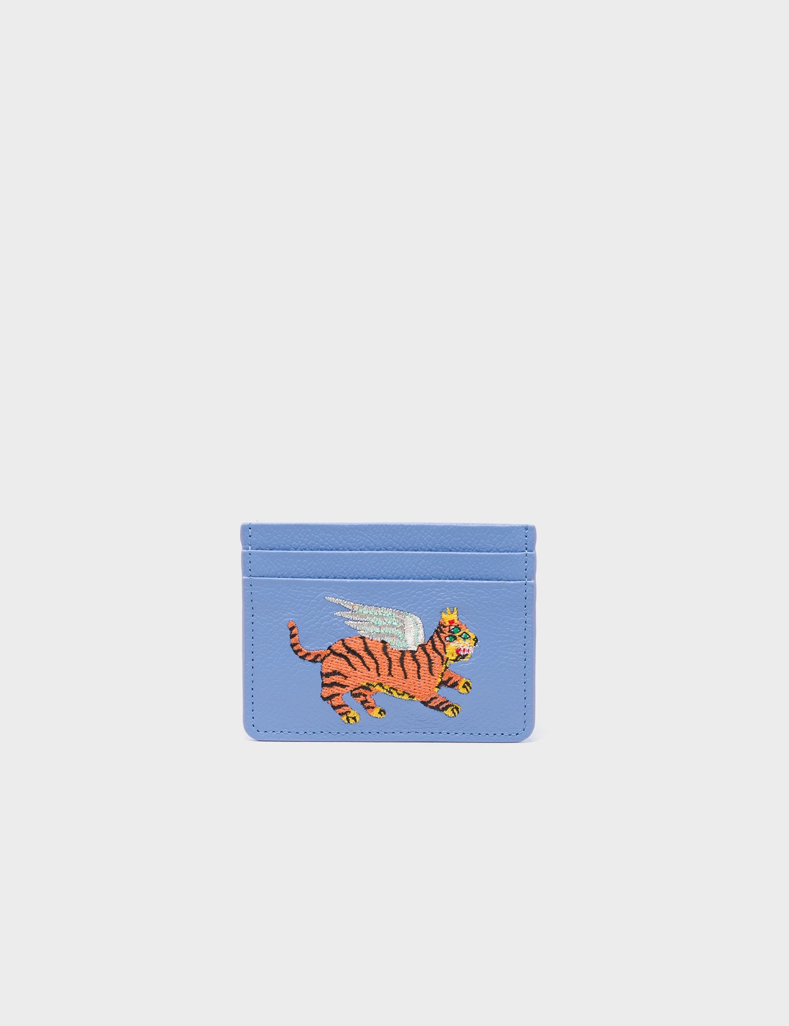 Filium Vista Blue Leather Cardholder - Winged Tiger Embroidery - Front View