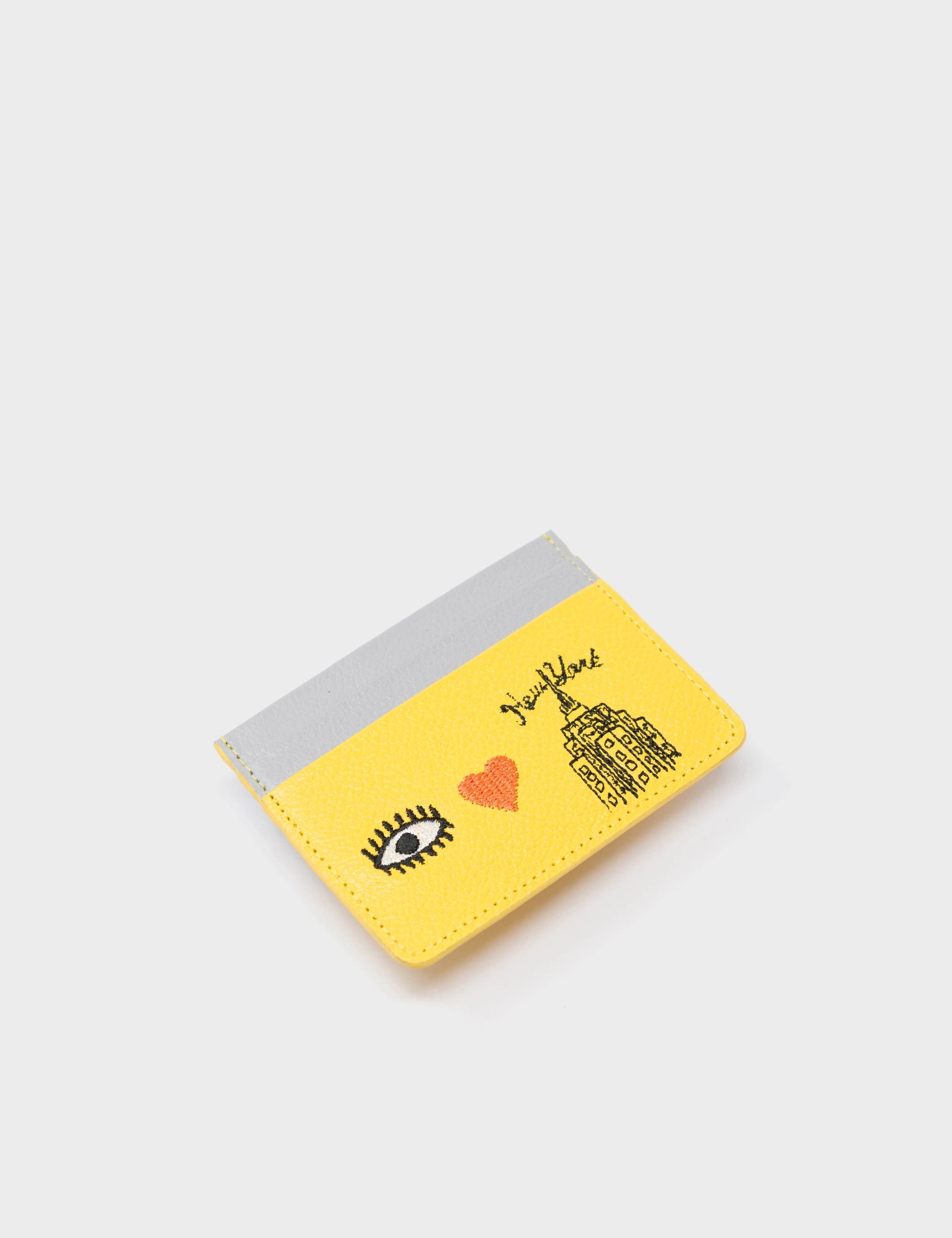 Filium Balloon Yellow Leather Cardholder - Empire State Embroidery - Open View