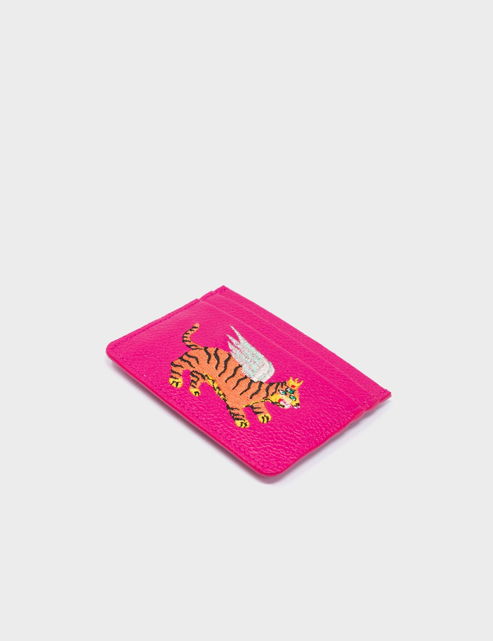 Filium Beet Leather Cardholder - Winged Tiger Embroidery - Detail View