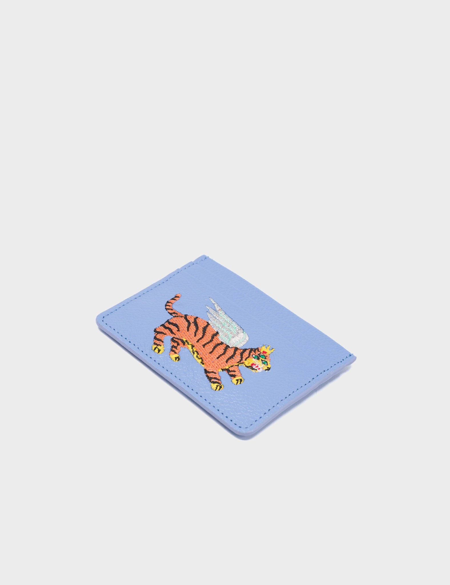 Filium Vista Blue Leather Cardholder - Winged Tiger Embroidery - Detail View