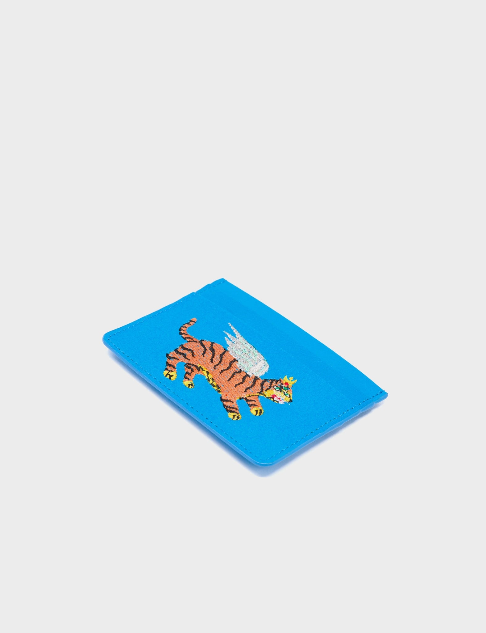 Filium Hawaii Blue Leather Cardholder - Winged Tiger Embroidery - Detail View