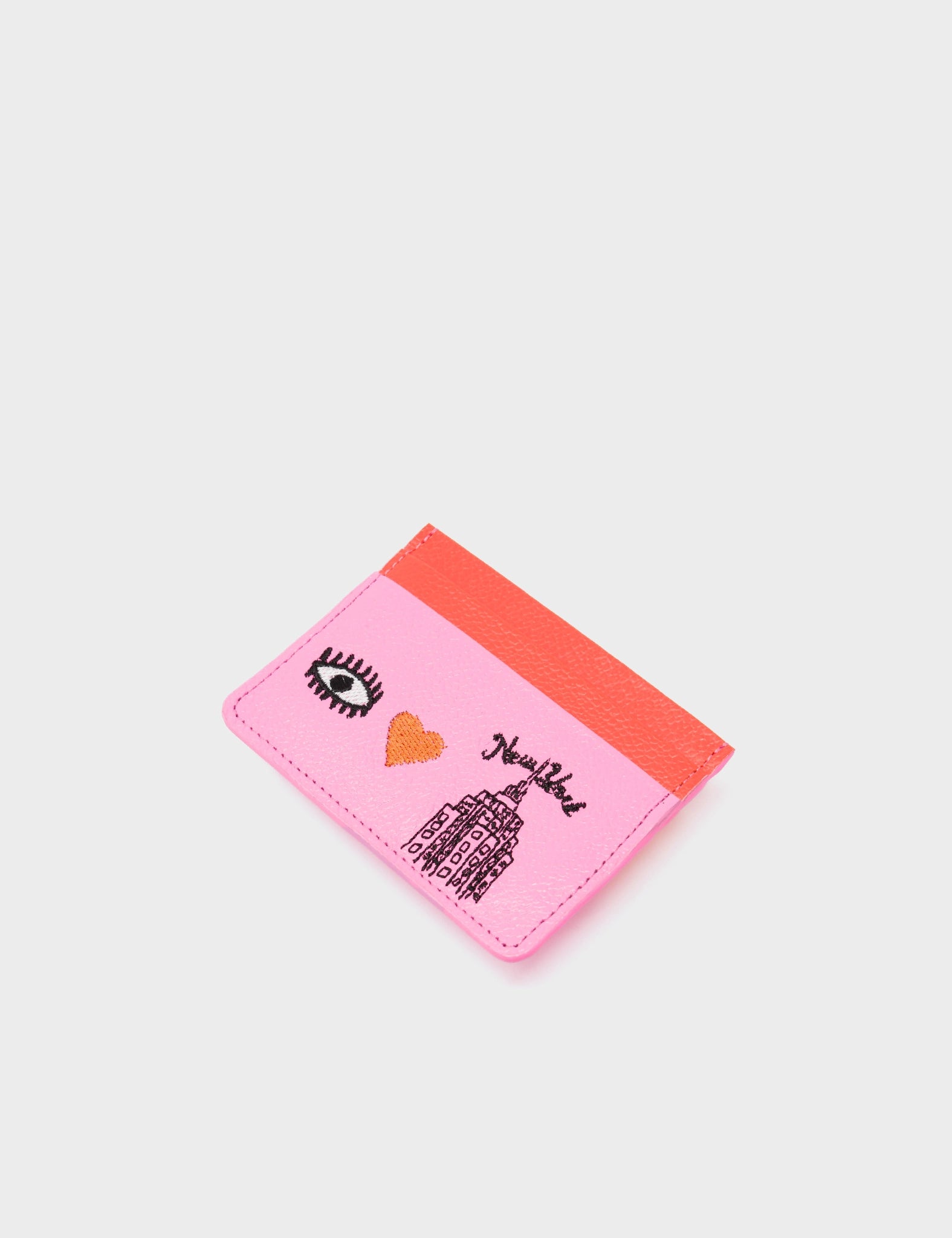 Filium Bubblegum Pink Leather Cardholder - I Love NY Embroidery - Open View