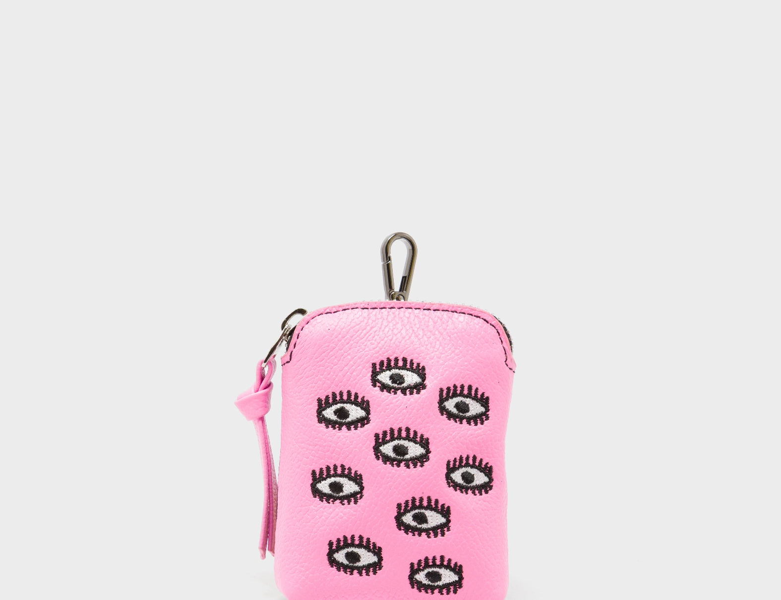Florence Pouch Charm - Bubblegum Pink Leather All Over Eyes Embroidery - Front