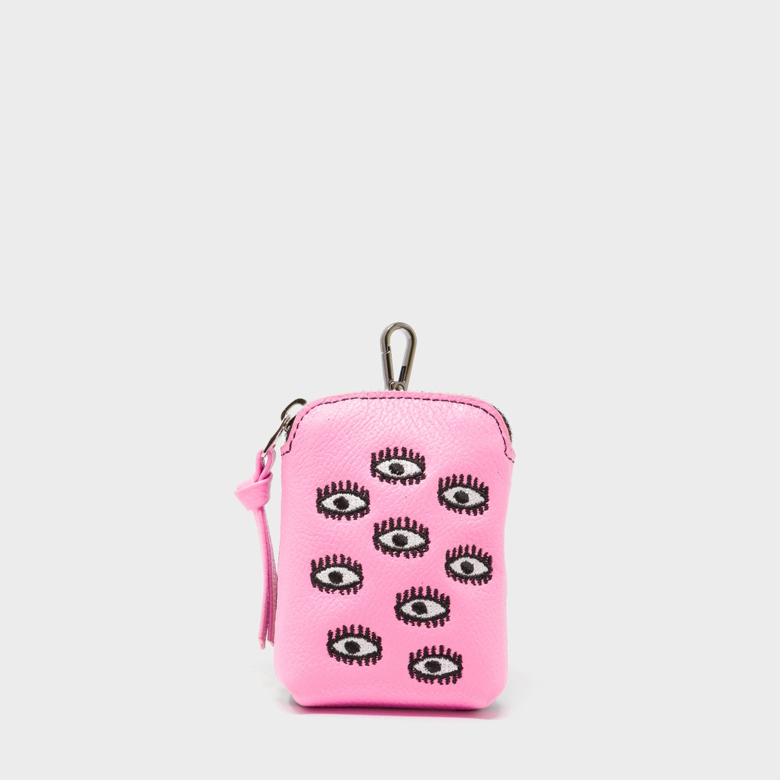 Florence Pouch Charm - Bubblegum Pink Leather All Over Eyes Embroidery - Front