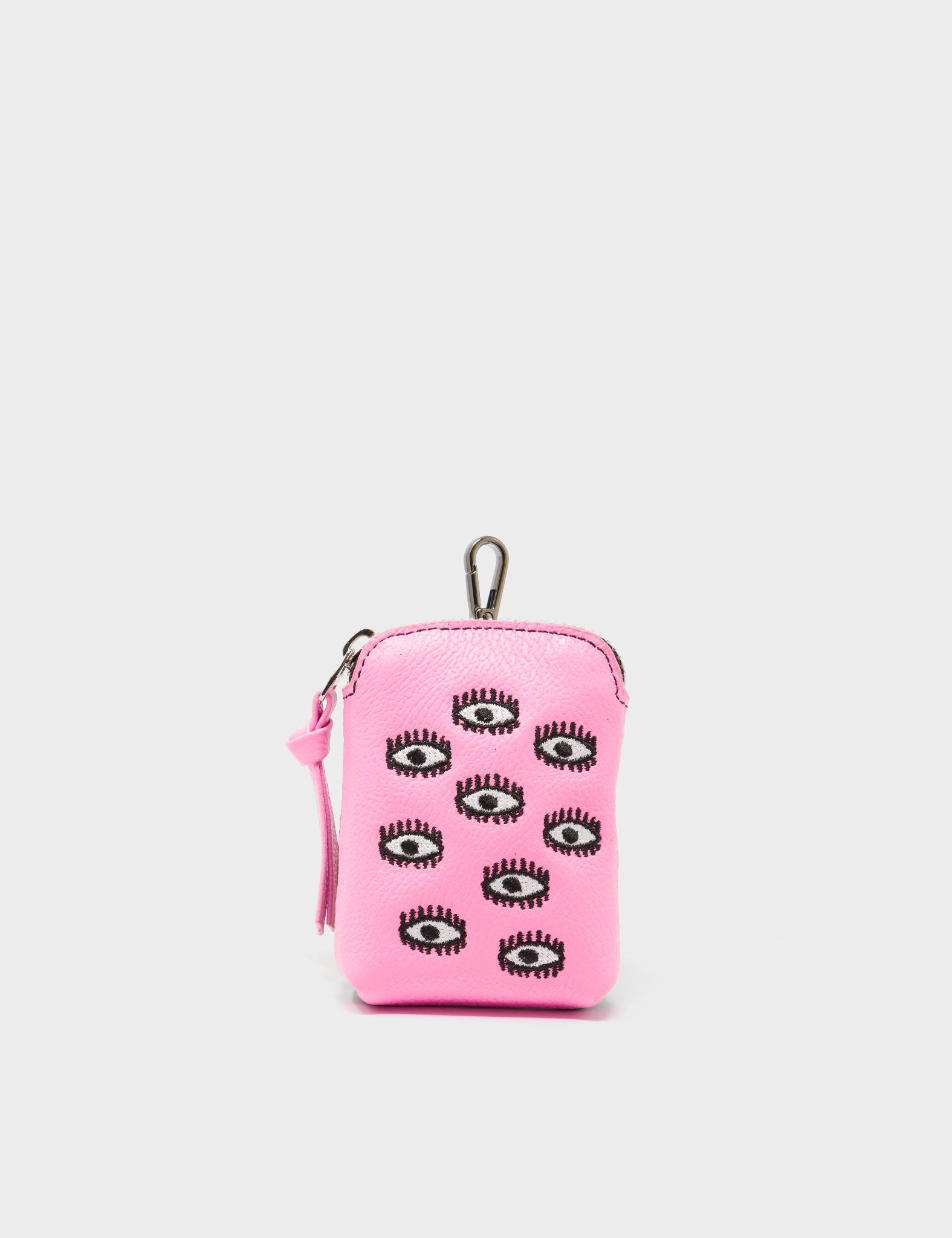 Florence Pouch Charm - Bubblegum Pink Leather All Over Eyes Embroidery - Front