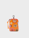 Florence Pouch Charm  - Ocher Leather Keychain Vintage Bloom Print