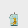 Florence Pouch Charm - Eggshell Blue Leather Keychain Retro Tiger Embroidery - Front