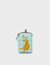 Florence Pouch Charm - Eggshell Blue Leather Keychain Retro Tiger Embroidery