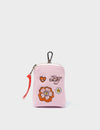 Florence Pouch Charm - Parfait Pink Leather Keychain Vintage Bloom Embroidery