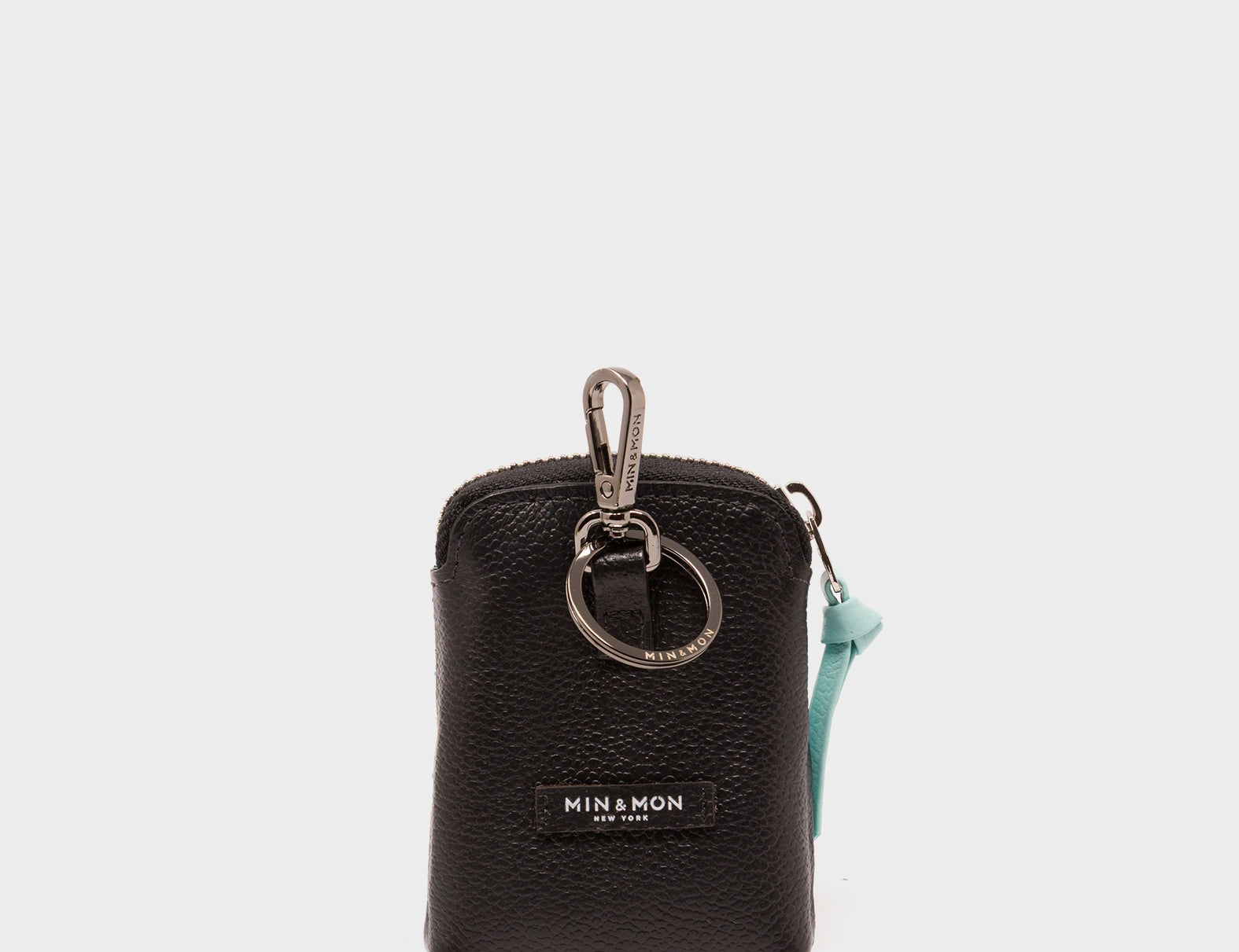 Florence Pouch Charm - Eggshell Blue Leather Keychain Retro Tiger Embroidery - Back
