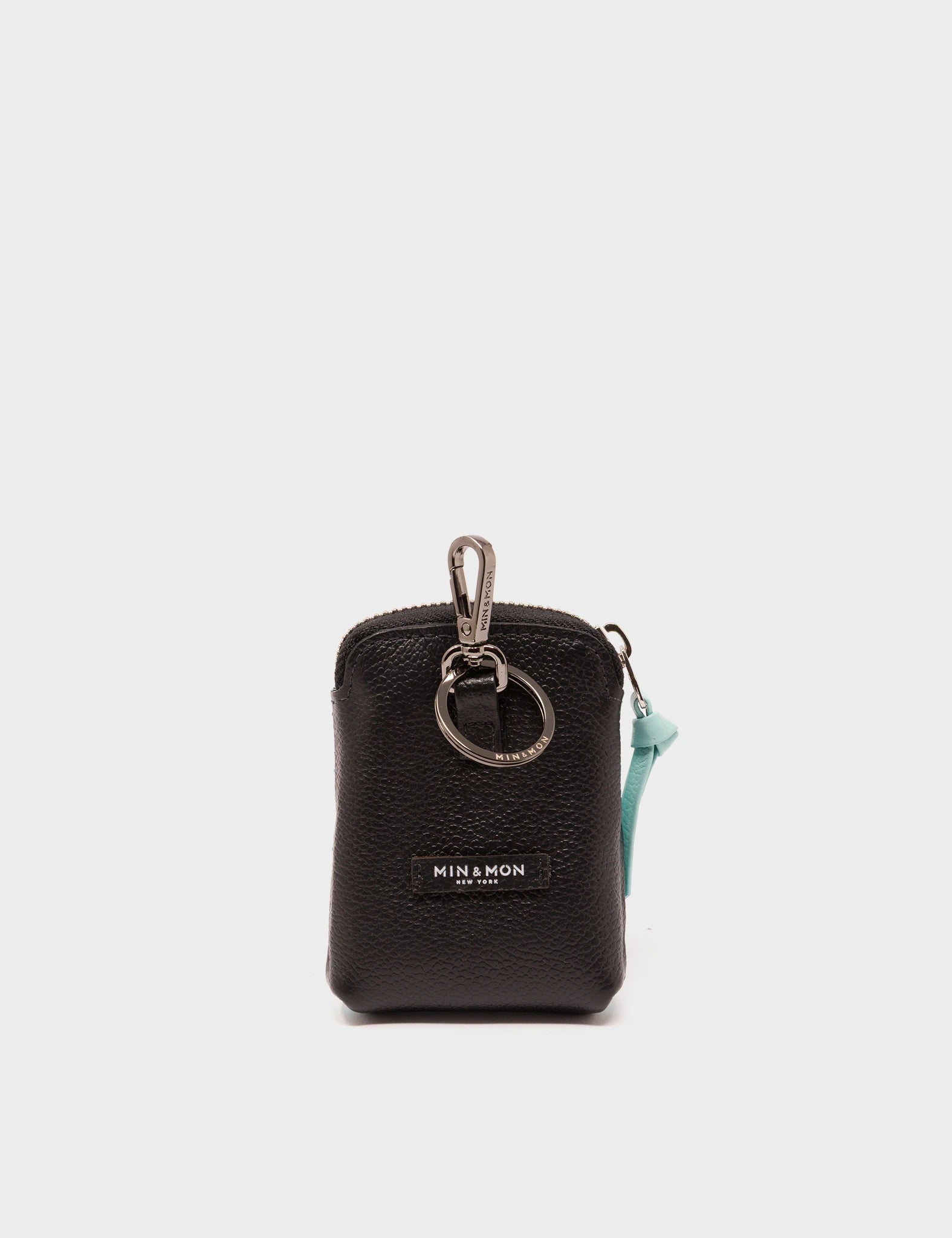 Florence Pouch Charm - Eggshell Blue Leather Keychain Retro Tiger Embroidery - Back