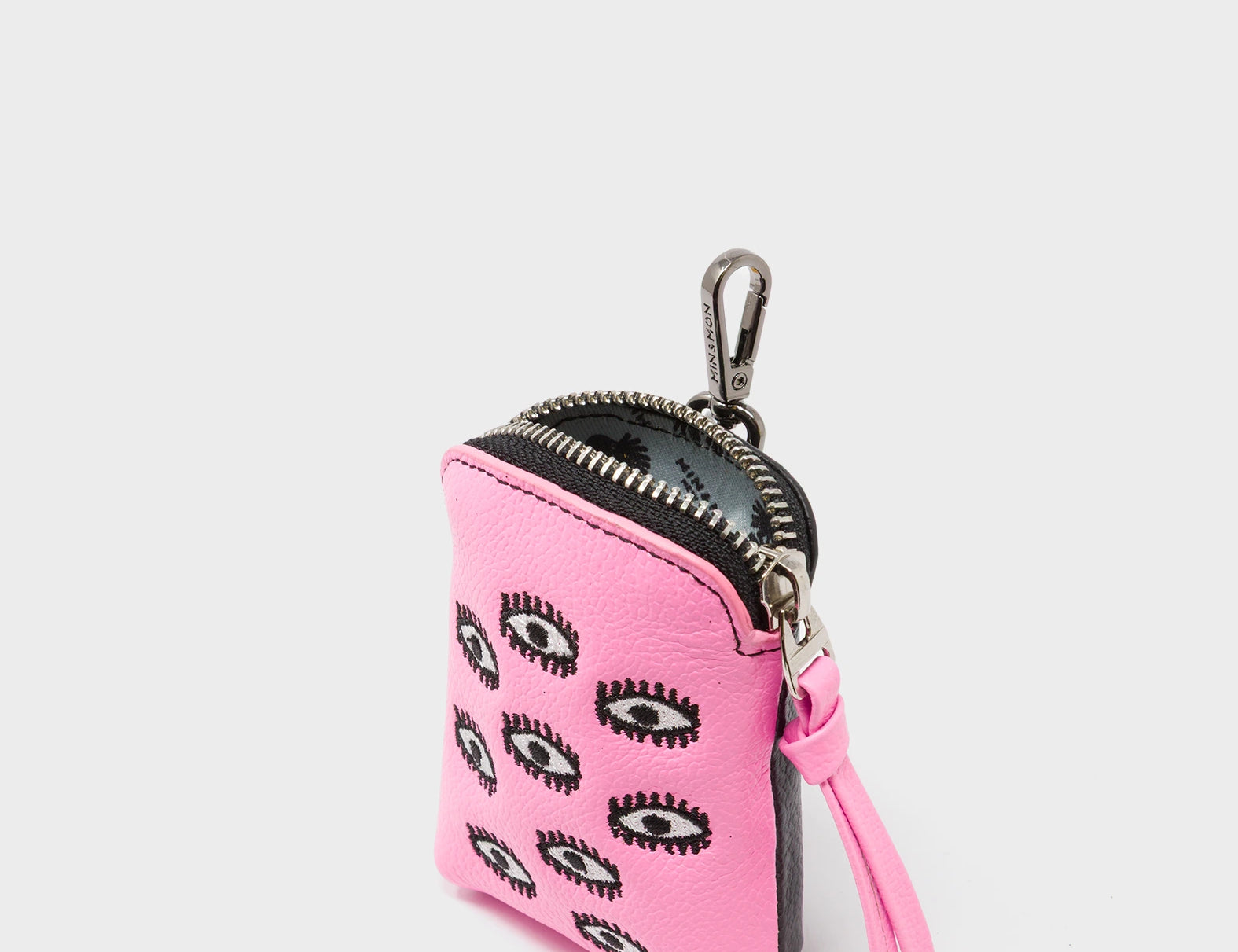 Florence Pouch Charm - Bubblegum Pink Leather All Over Eyes Embroidery - Side