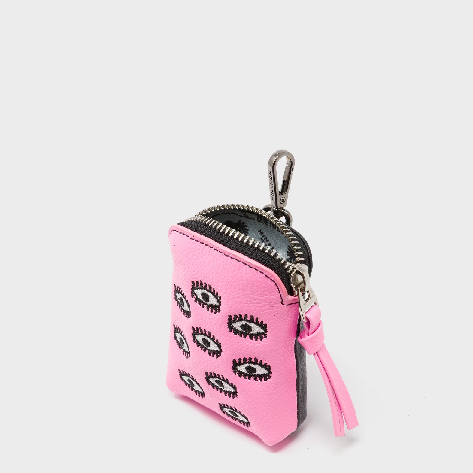 Florence Pouch Charm - Bubblegum Pink Leather All Over Eyes Embroidery - Side