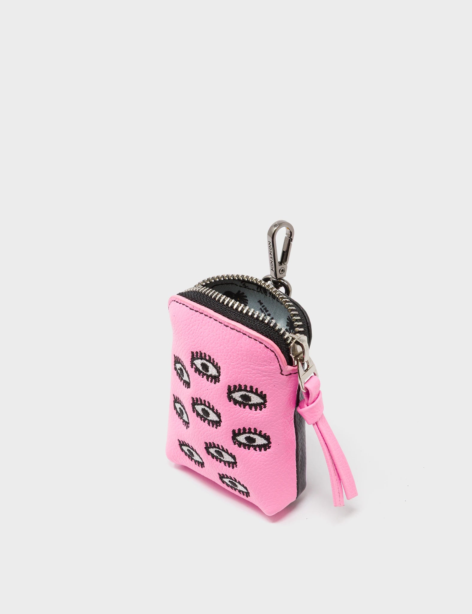 Florence Pouch Charm - Bubblegum Pink Leather All Over Eyes Embroidery - Side