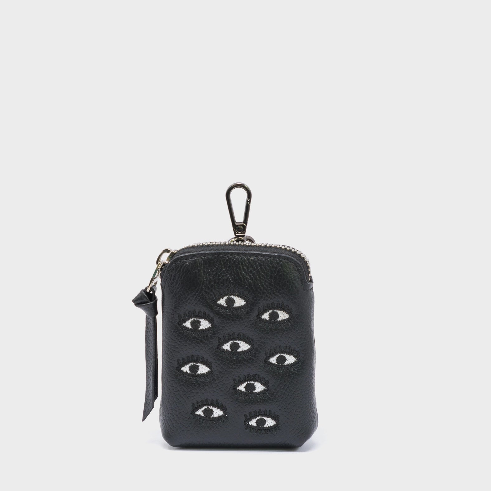 Florence Pouch Charm  - Black Leather Keychain Eyes Embroidery - Main View