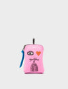 Florence Pouch Charm - Bubblegum Pink Leather Keychain Eye Love New York Embroidery