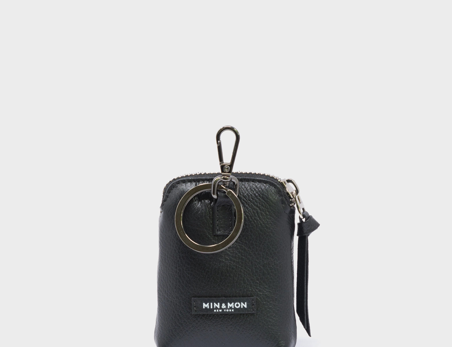Florence Pouch Charm  - Black Leather Keychain Eyes Embroidery - Back View