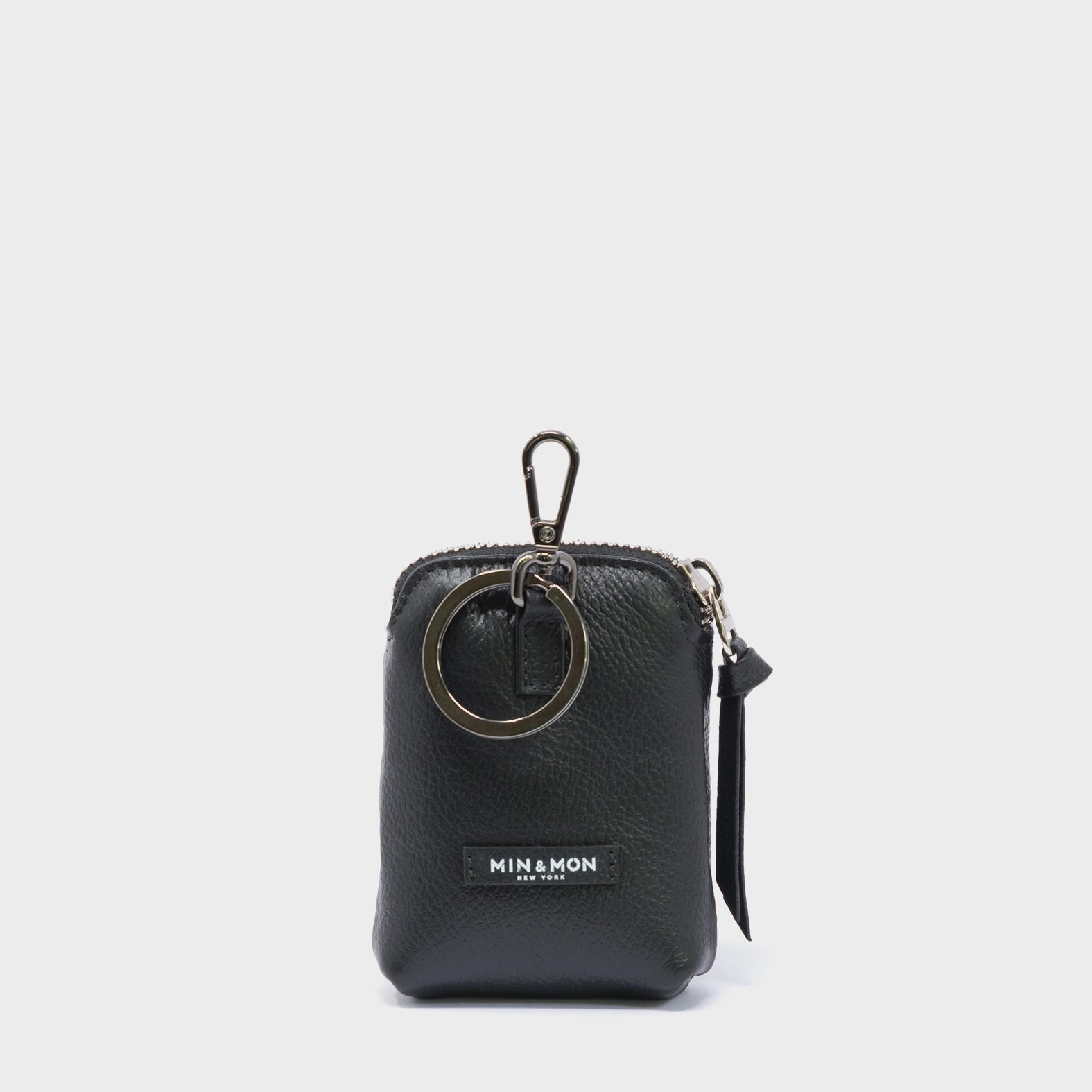 Florence Pouch Charm  - Black Leather Keychain Eyes Embroidery - Back View