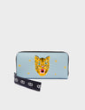 Francis Omphalodes Blue Leather Wallet - Happy Tiger Print - Front View