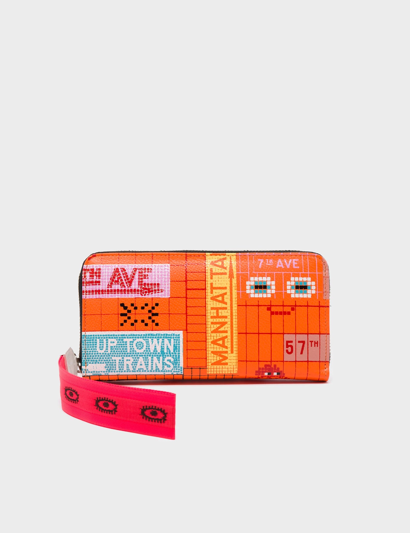 Francis Lollipop Orange Leather Wallet -Subway Stories Print - Front View