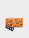 Francis Blazing Orange Leather Wallet - Vintage Bloom Embroidery