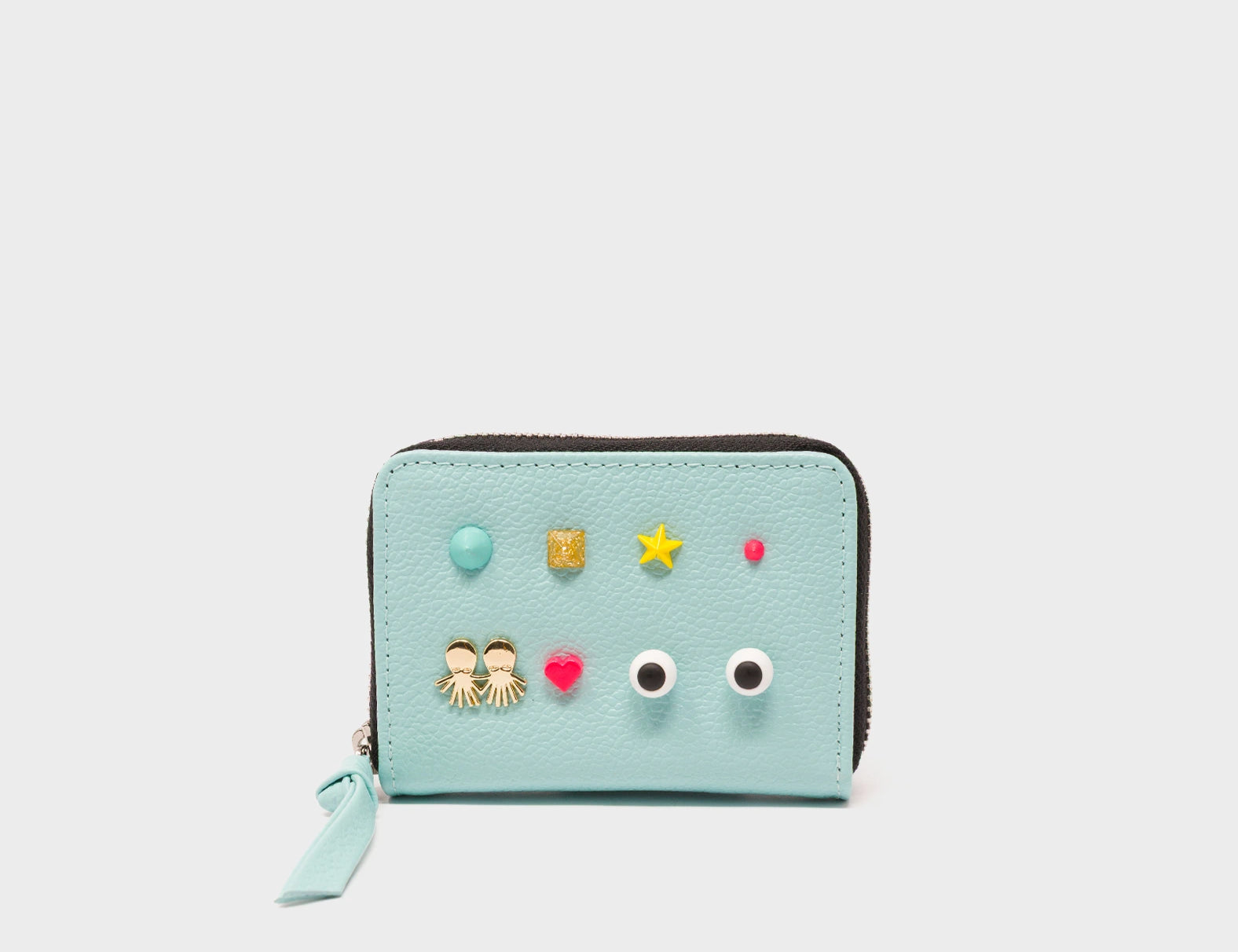 Frodo Eggshell Blue Leather Zip Around Wallet - Studs Pattern - Front