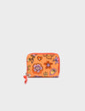 Frodo Blazing Orange Leather Zip Around Wallet - Vintage Bloom Print - Front View