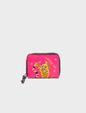 Frodo Neon Pink Leather Zip Around Wallet - Tiger and Snake Embroidery - Front View