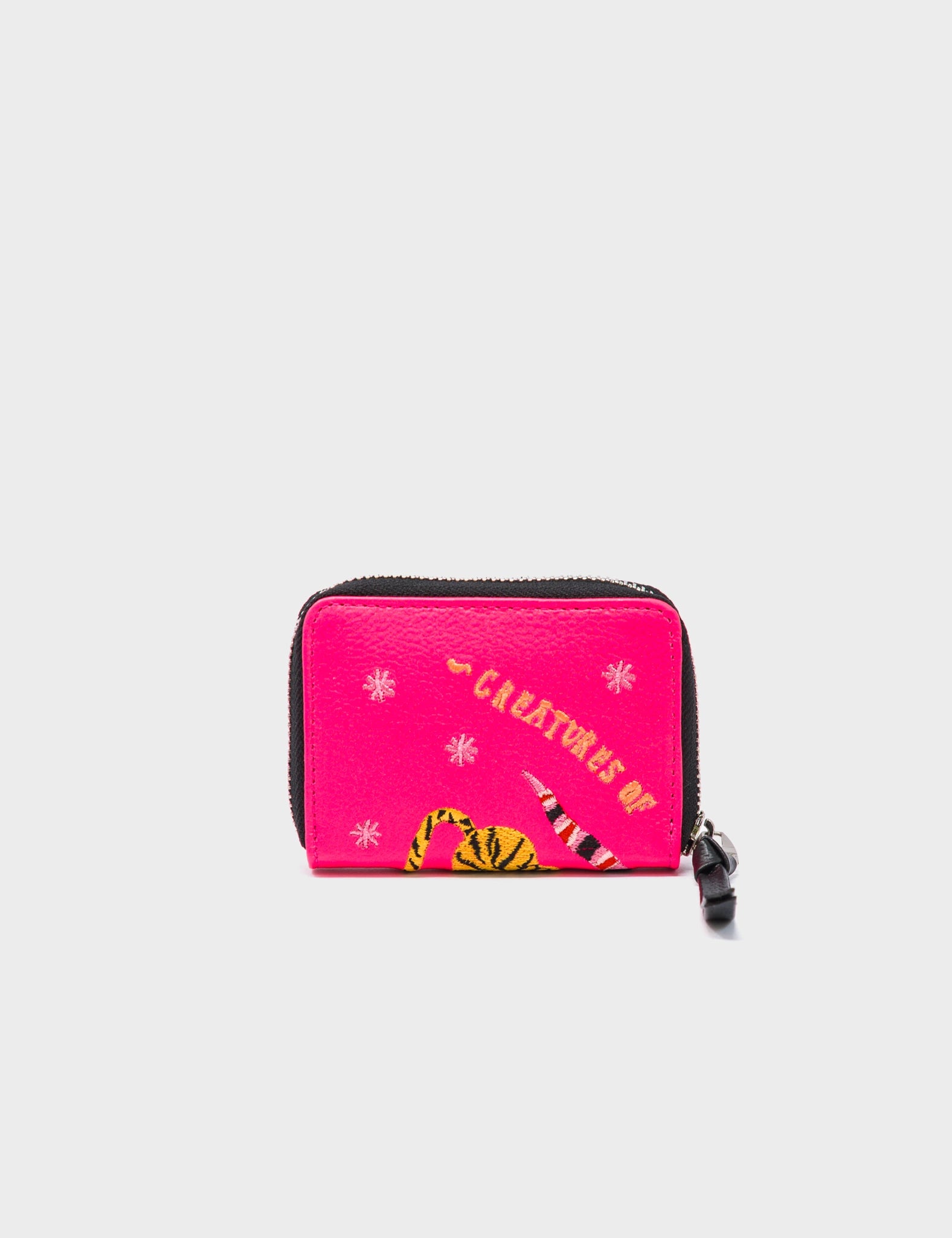 Frodo Neon Pink Leather Zip Around Wallet - Tiger and Snake Embroidery - Back View