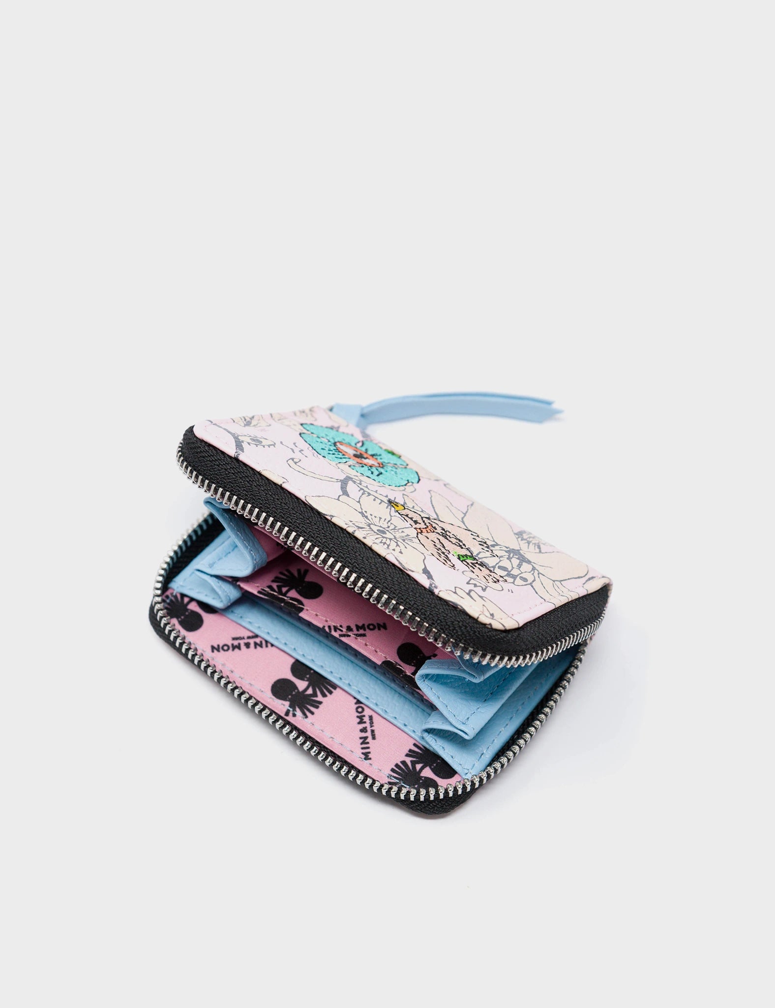 Frodo Parfait Pink Leather Zip Around Wallet - Tangle Tales Black Design - Open View