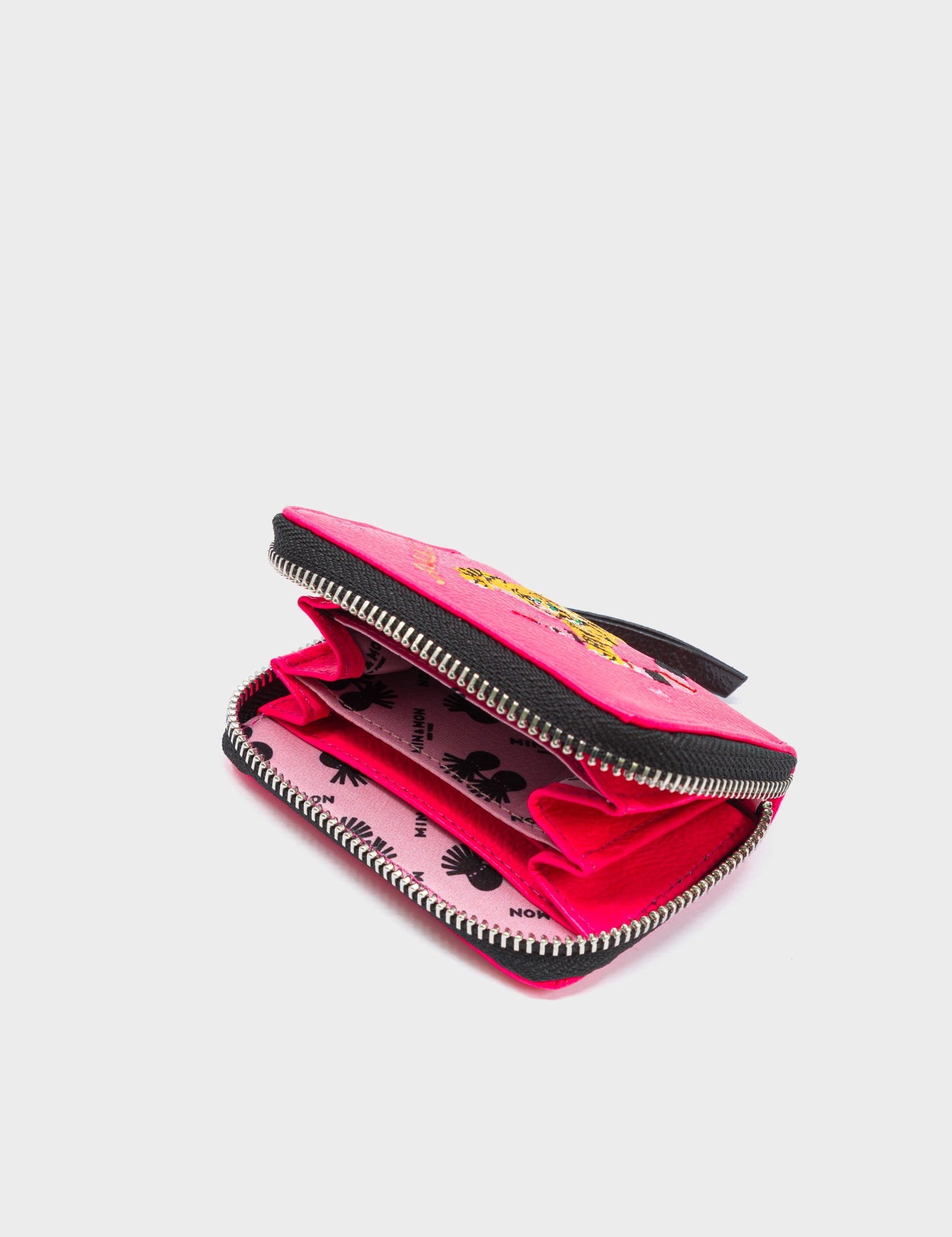 Frodo Neon Pink Leather Zip Around Wallet - Tiger and Snake Embroidery - Open View