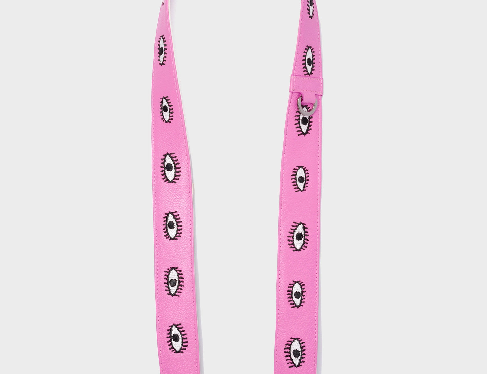 Detachable Bubblegum Pink Leather Shoulder Strap - All Over Eyes Embroidery - Open View