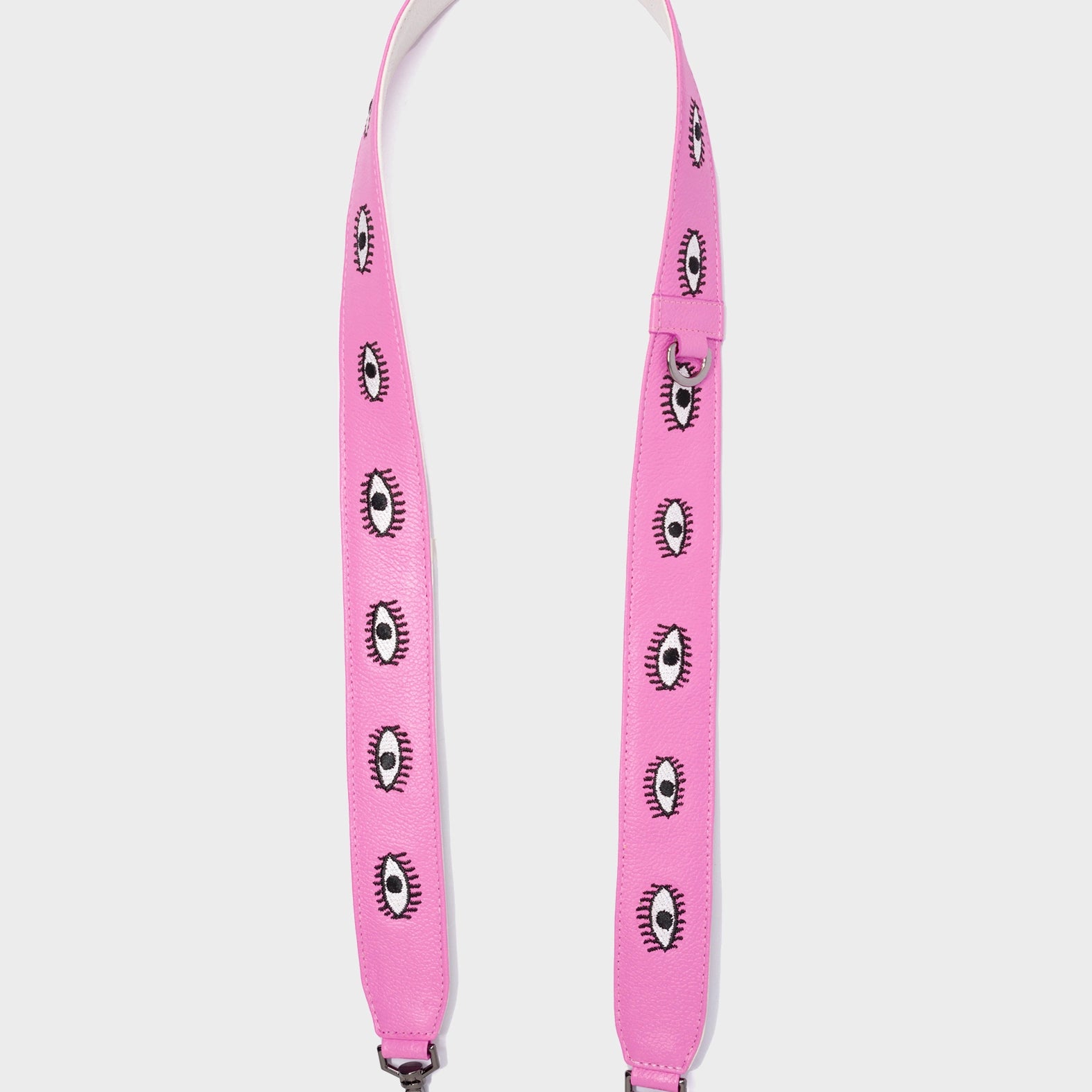 Detachable Bubblegum Pink Leather Shoulder Strap - All Over Eyes Embroidery - Open View