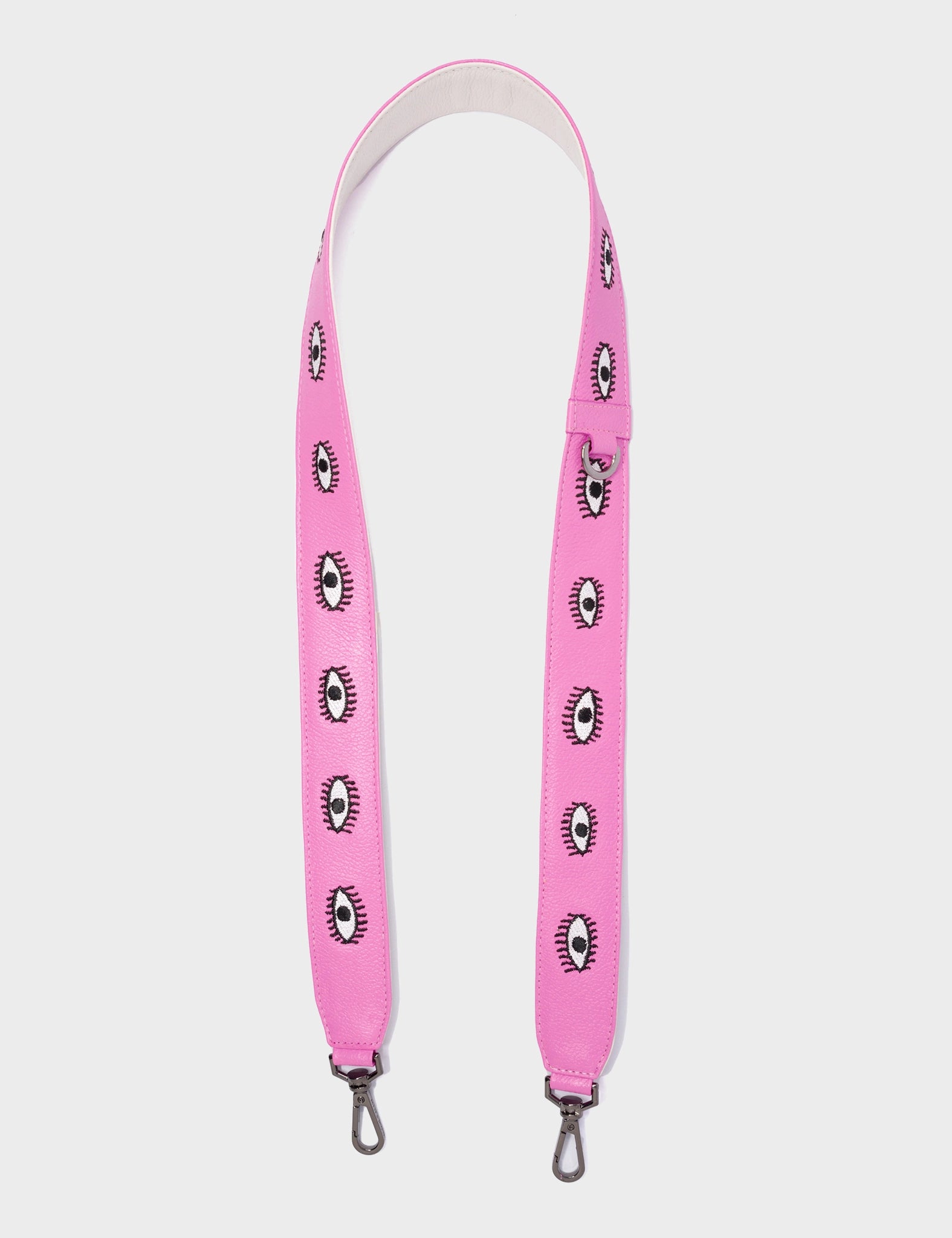 Detachable Bubblegum Pink Leather Shoulder Strap - All Over Eyes Embroidery - Open View