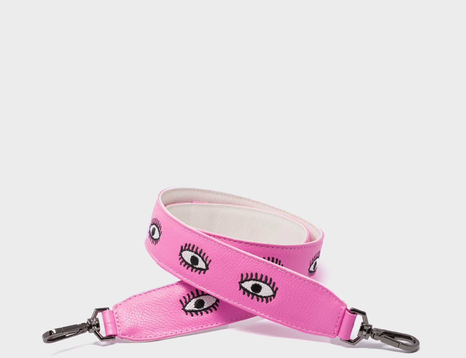 Detachable Bubblegum Pink Leather Shoulder Strap - All Over Eyes Embroidery - Main View