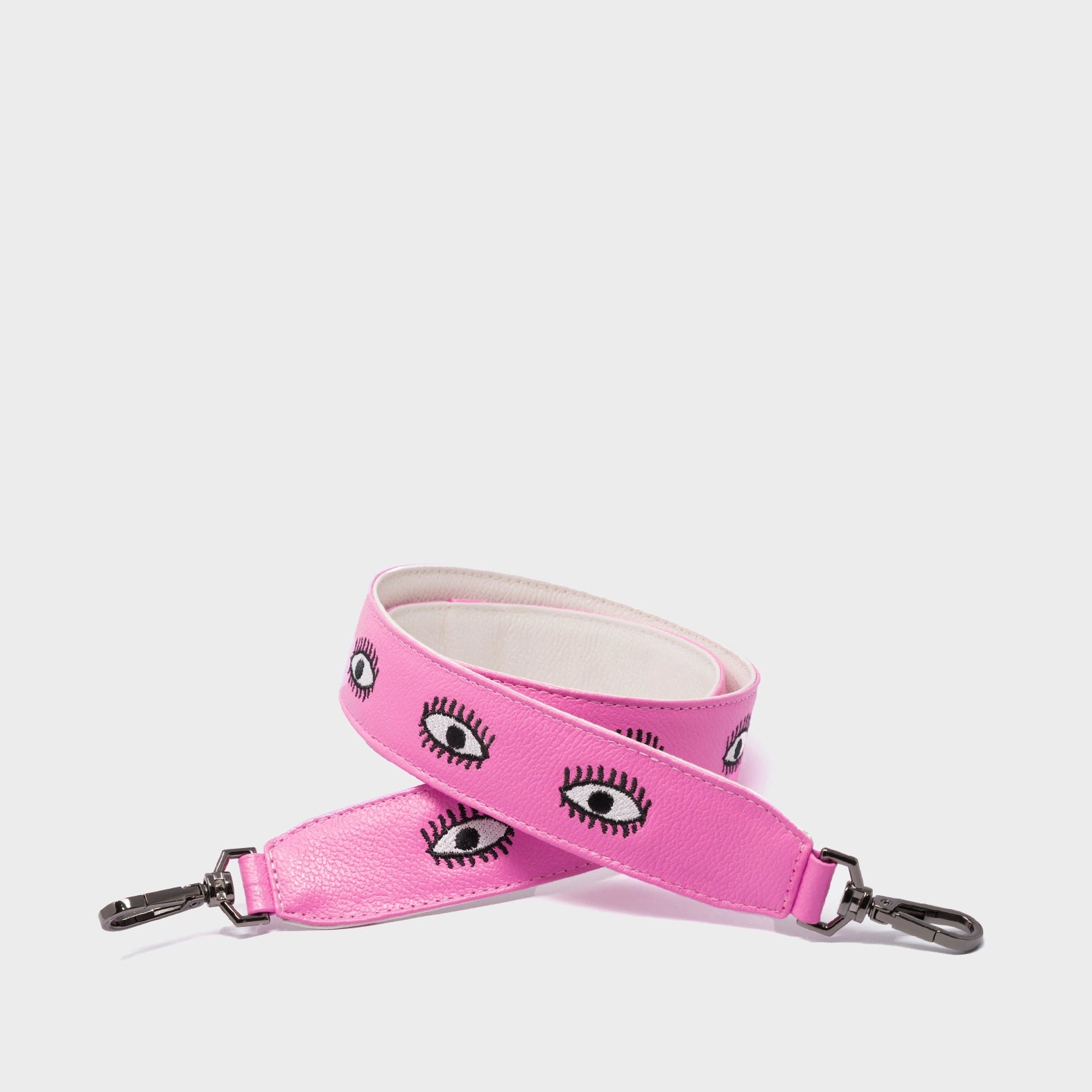 Detachable Bubblegum Pink Leather Shoulder Strap - All Over Eyes Embroidery - Main View