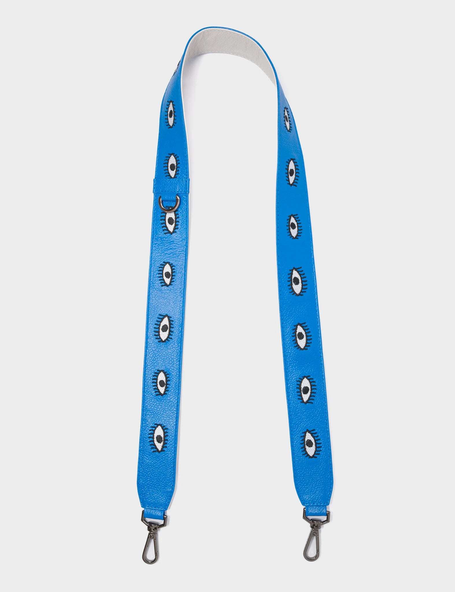 Detachable Ibiza Blue Leather Shoulder Strap - All Over Eyes Embroidery - Open View