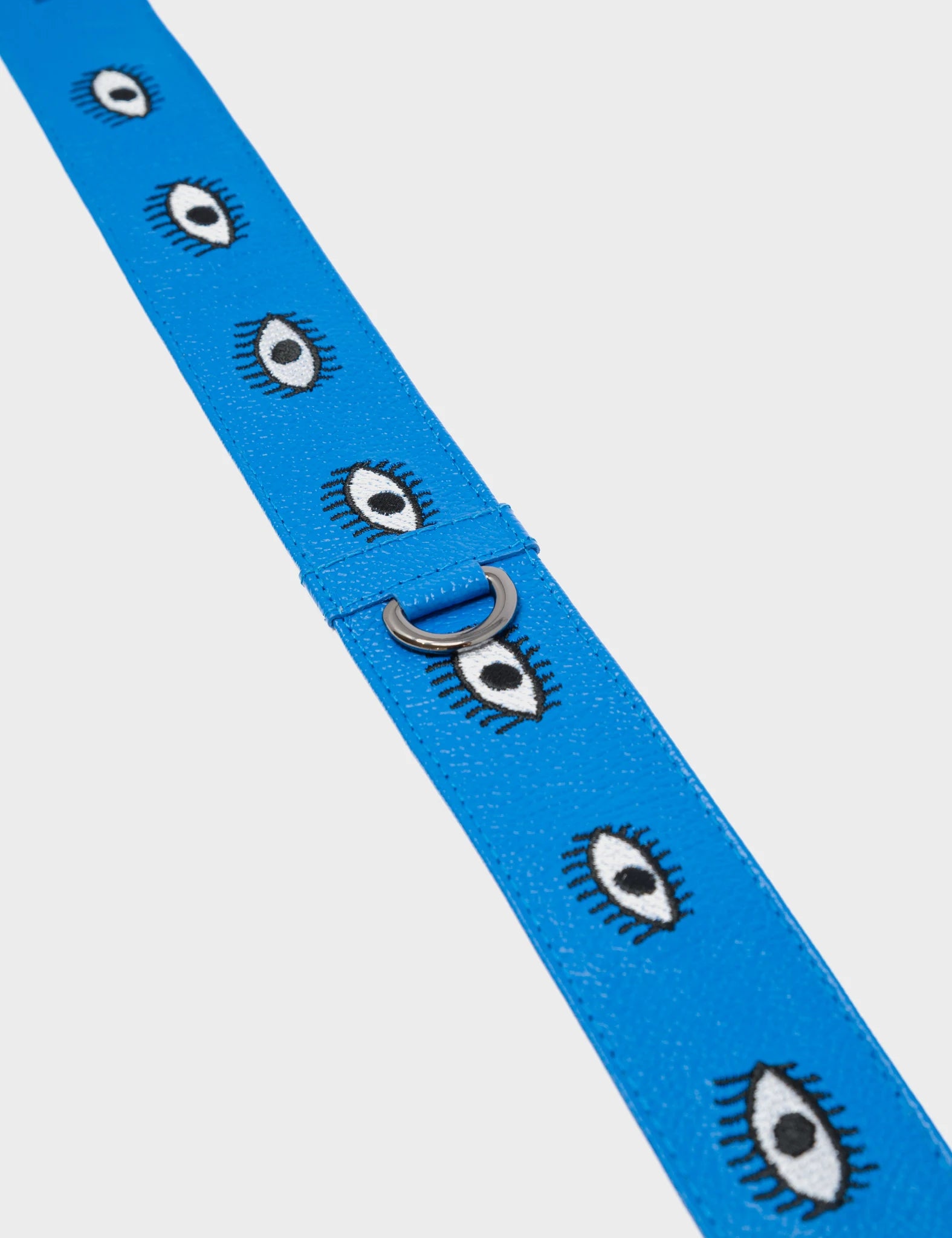 Detachable Ibiza Blue Leather Shoulder Strap - All Over Eyes Embroidery - Detail View